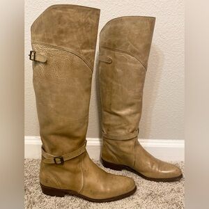 FRYE Dorado Tall Knee High Leather Riding Boots Light Tan Distressed Size 9